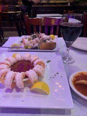 Shrimp cocktail & seafood salad.