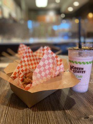 Combo Popcorn Chicken and French Fries Strawberry Smoothie