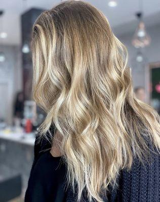 Balayage, cut and root smudge