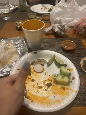 Forgot to take a picture. It was one quesa birria taco, one pastor taco, one tripa taco. Yummmmm