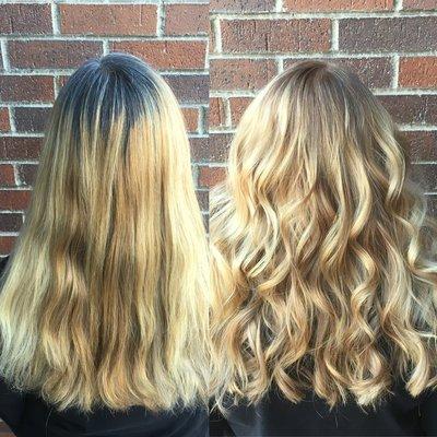 Root Retouch, Deep Conditioning Treatment, Toner, Haircut and Blowout with Beach-waves by Johnathon Garret