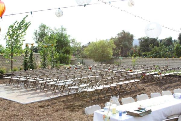 They delivered the dance floor chairs and tables, they took no time at all to set up the floor in the middle of a hot August day