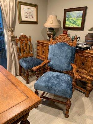 Antique dining room set reupholstered.