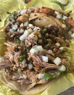 1carnitas, 1Asasda, 1 Al Pastor. Delicious!!