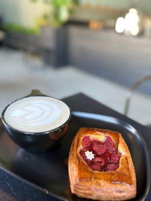 Chai latte and raspberry Danish