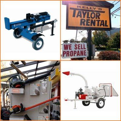 Log splitters, wood chippers and leaf blowers