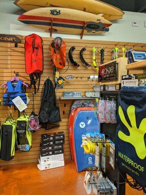 Snorkeling, diving, body boards, life vest, dive bags