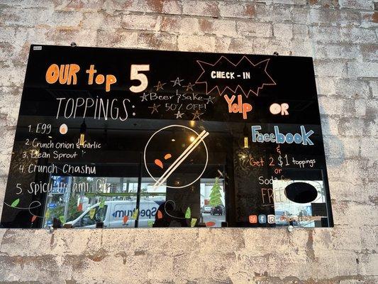 Top 5 toppings !  Don't forget to check in