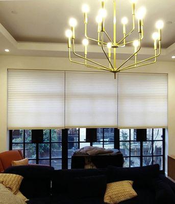 Hunter Douglas powerview motorized honeycomb window shades installation in New York City.