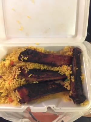 4 burnt ribs and barely any rice. Don't ever order from here. Food is terrible. Service is terrible.