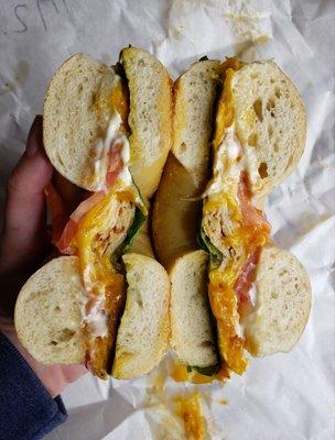 #12 Buffalo Chicken, Cheddar Cheese, Lettuce, Tomato, Mayo (on a Plain Bagel)