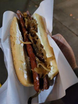 Seattle style dog (cream cheese and grilled onions)