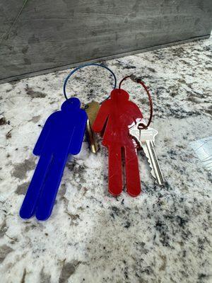 Cute bathroom keys.