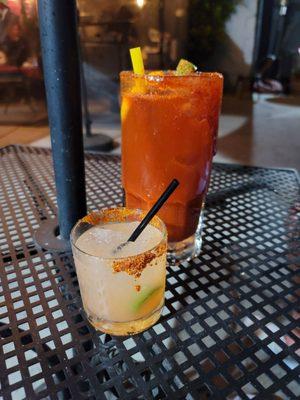 Mezcal Cocktail next to their giant michelada!