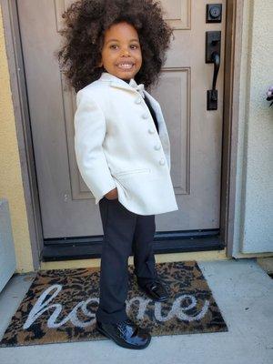 My son in his tuxedo suit.