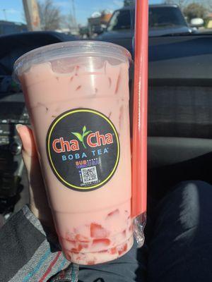 milk tea (strawberry milk tea with strawberry jelly)