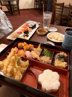 Bento box, nigiri and tuna roll set, shumai appetizer