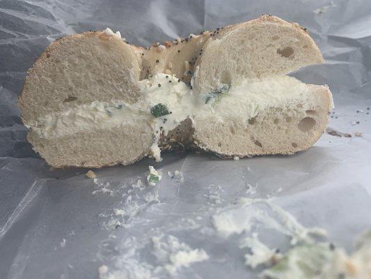 Everything bagel with scallion cream cheese