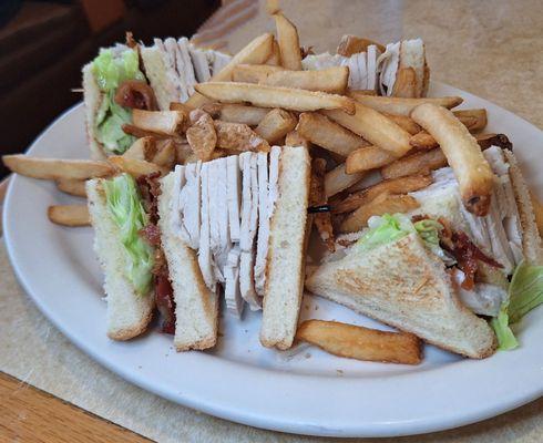 Turkey Club with fries