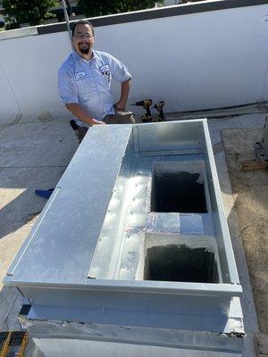 Preparing and Sheet Metal work to  flat curb for new rooftop Dulpac