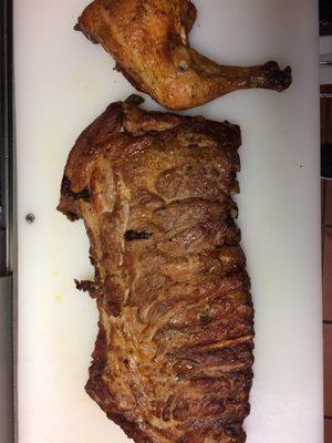 Full rack of pork and a chicken leg