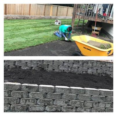 Retaining walls & new sod