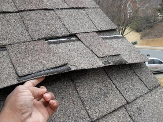 Improperly installed architectural shingle.