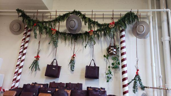 Inside the store, all decorated for Christmas