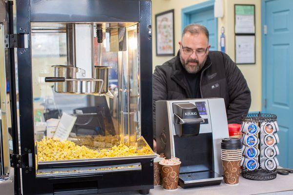 Have a snack while you wait! There's plenty of popcorn to go around!