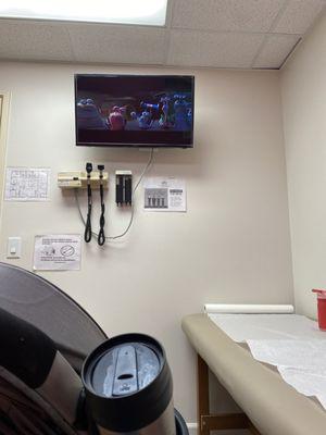 Patient room playing Turbo with sound on.