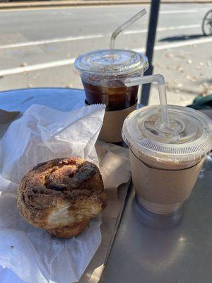 Sticky Bun, Honey Latte, Iced Americano