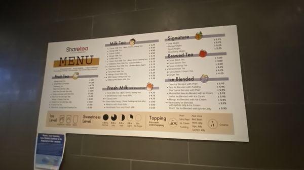 Menu as of October 2021