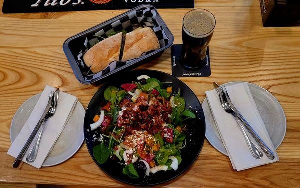 Fall Harvest Salad, the Gobbler Turkey Sandwich & Velvet Robe Stout.  GREAT!