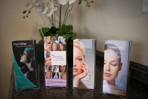 We offer Matrix resurfacing treatment, Laser hair removal, IPL-Fotofacial and injectables such as Botox and fillers.