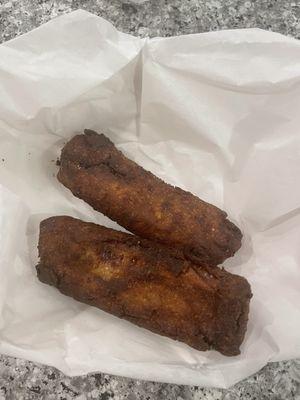 Burnt egg rolls.