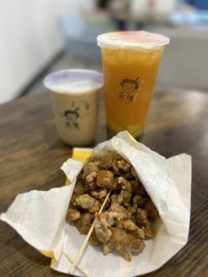 Coffee Milk Tea, Passion Fruit Bubble Gaga and Popcorn Chicken