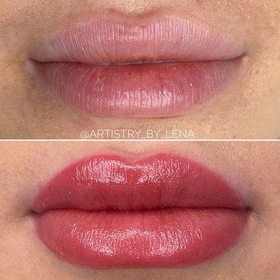 Lip blush before and after