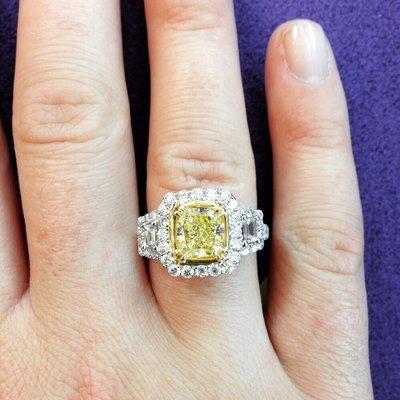 Natural fancy yellow diamond ring