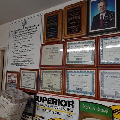 Awards and Citations and Bureau Of Automotive Repair Credentials.