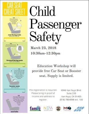 Free Car Seat/ Booster Seat with Workshop- Registration required