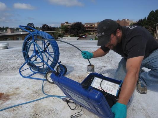 Leak detection with sewer camera - fed through vent stack (apartment complex)