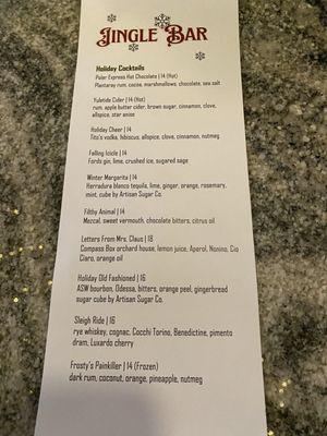 Special holiday cocktail menu