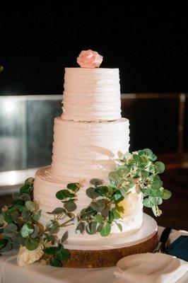 The bottom tier was black forest, the middle tier was Bavarian raspberry, & the top tier was chocolate fudge.