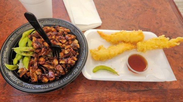 Teriyaki Bowl and Shrimp Tempura.