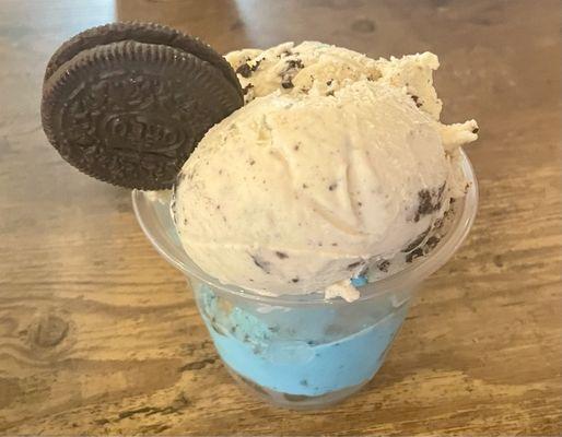 Double Scoop: Cookie Monster Ice Cream & Cookies & Cream Ice Cream $6.50