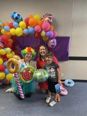 Ms Jessica, Ms Kristen, & our son for Halloween. They all dressed up as Willy wonka & chocolate factory. And did a trick or treat