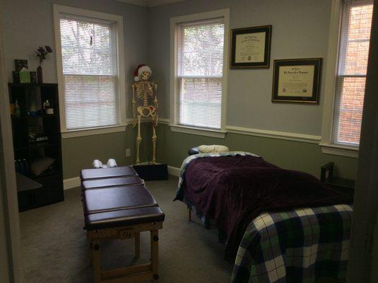 Adjusting and Massage room.  Book an adjustment with a full hour massage = Chiro-Massage.