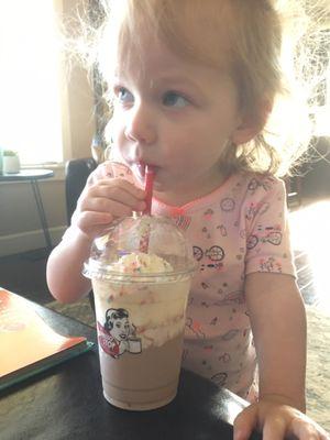 My daughter loves her chocolate milk "latte" from Espresso Stop - Edgewood