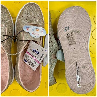 Rose-Gold Slip-Ons (mismatched price tag vs. #; $6.99 vs. 13)