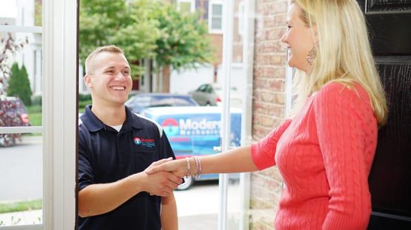 Service with a smile and a handshake.